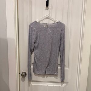 Free People Silver Sequin Long Sleeve Top